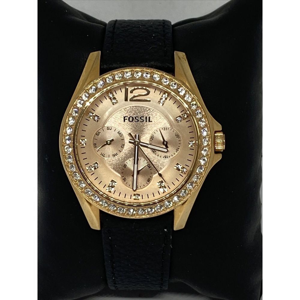 Fossil Riley ES2811 Women's Black Leather Analog Dial Quartz Wrist Watch OP794